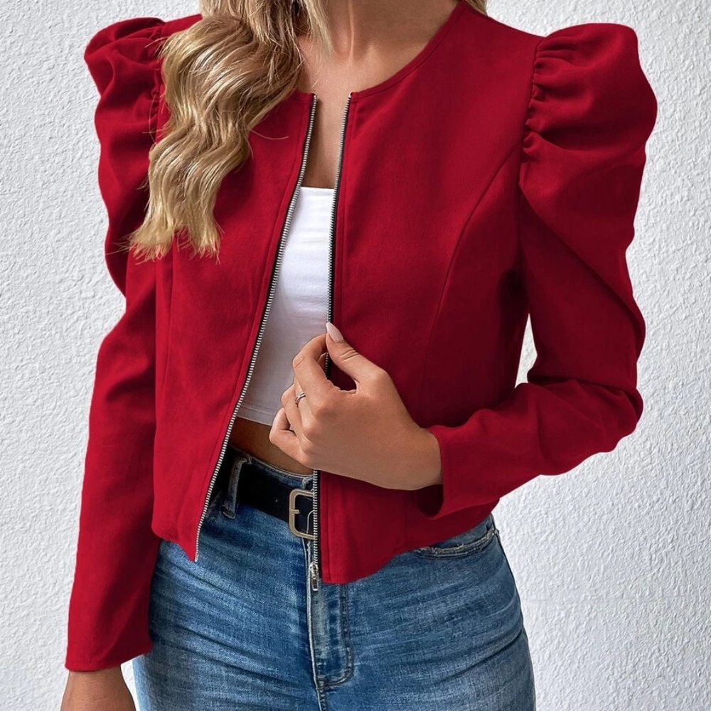 Luxe Puff Sleeve Zip up Jacket - Picture 8 of 15
